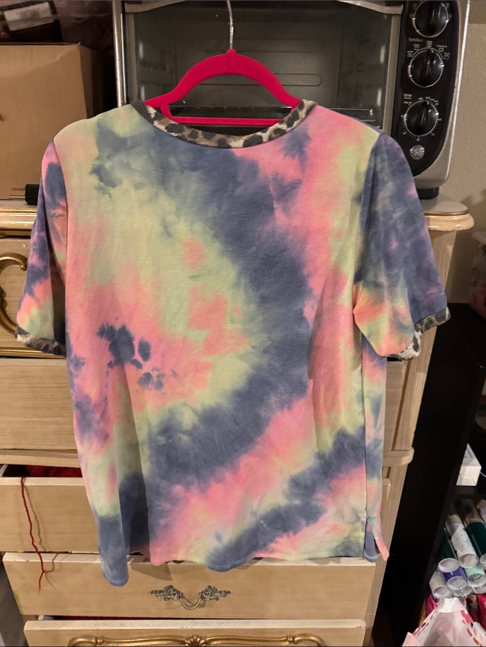 BiBi Pastel Tie-Dye Tee with Leopard Trim - Picture 4 of 4